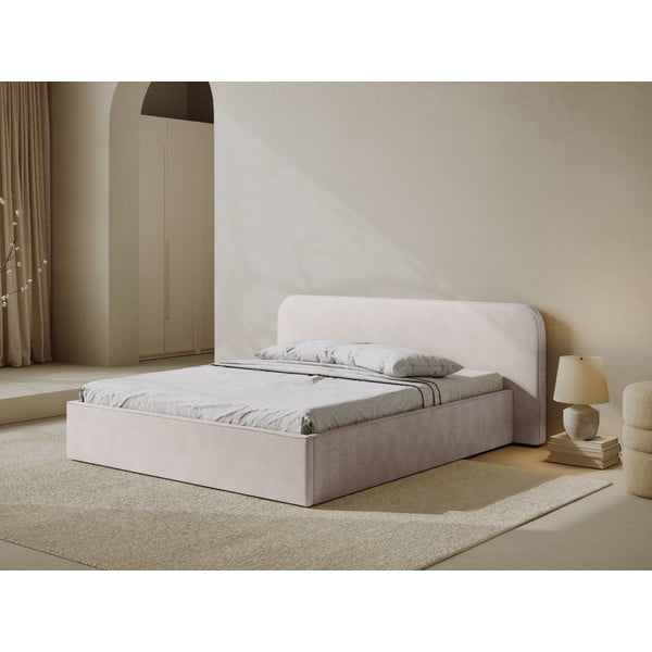 Balta polsterēta divvietīga gulta ar veļas kasti un redelēm 140x200 cm Elizabeth – Micadoni -image-1