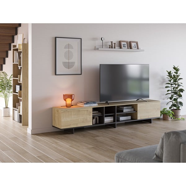 Dabīga toņa TV galdiņš ar ozolkoka imitāciju 230x44 cm Cequoia – Marckeric-image-1