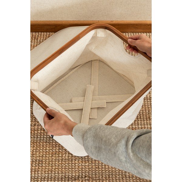 Krēmkrāsas tekstila uzglabāšanas kaste ar vāku 40,5x33x30 cm Bamboo/Linen – Bigso-image-2