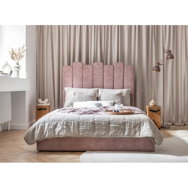 Rozā mīksta divvietīga gulta ar uzglabāšanas vietu un režģi 140x200 cm Dreamy Aurora – Miuform-image-3
