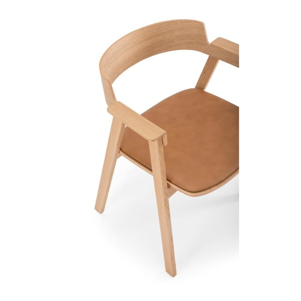 Brūns/dabīga toņa ādas pusdienu krēsls ar roku balstiem Flip – Gazzda-image-2