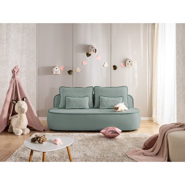 Zaļganzils/dūmakaini zils samta salokāms/ar uzglabāšanas vietu bērnu dīvāns 210 cm Saga – Ropez-image-3