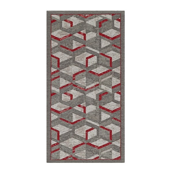 Pelēks un sarkans paklājs Floorita Hypnotik, 55 x 280 cm