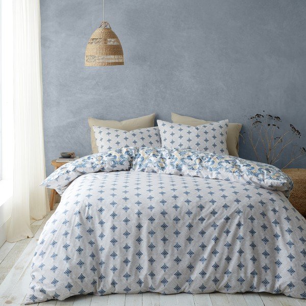 Zila/krēmkrāsas divguļamā gultas veļa 200x200 cm Inara Ikat – Pineapple Elephant-image-2