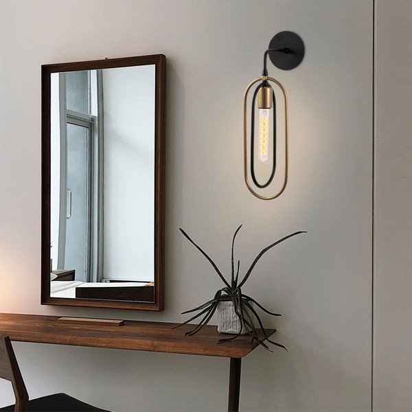 Melna/zelta krāsas sienas lampa Cerco – Opviq lights-image-1
