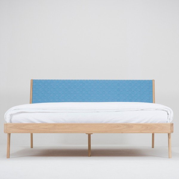 Ozola masīvkoka gulta ar zilu galvgali Gazzda Fawn, 160 x 200 cm-image-3