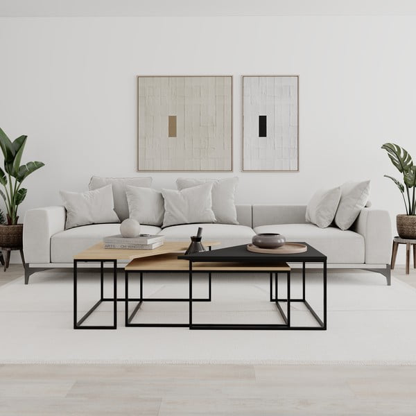 Dabīga toņa žurnālgaldiņi ar ozolkoka imitācijas galda virsmu (3 gab.) 70x110 cm Titan – Marckeric-image-1