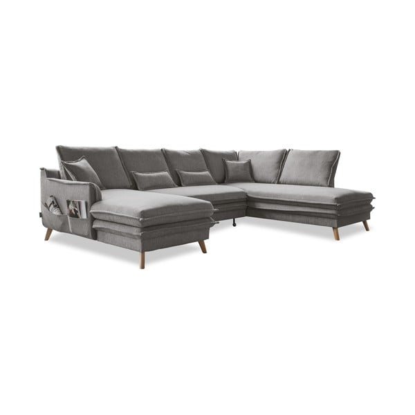 Pelēks salokāms stūra dīvāns (ar labo stūri/U veida) Charming Charlie – Miuform