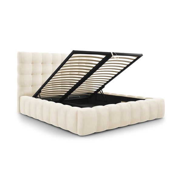 Bēša polsterēta divvietīga gulta ar veļas kasti un režģi 180x200 cm Bali – Cosmopolitan Design-image-2