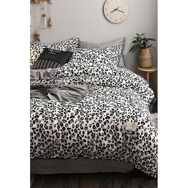 Balta/pelēka kokvilnas gultas veļa divvietīgai gultai 200x220 cm – Mila Home