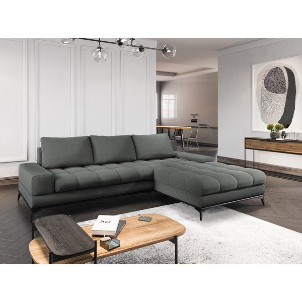 Tumši pelēks izlaižamais stūra dīvāns ar glabāšanas kasti Windsor & Co Sofas Deneb, labais stūris-image-1