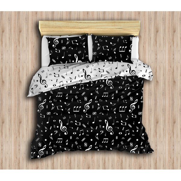 Melna/balta pagarinātā gultas veļa divguļamai gultai ar palagu un segas pārklāju 220x240 cm Melodiy – Mijolnir-image-1