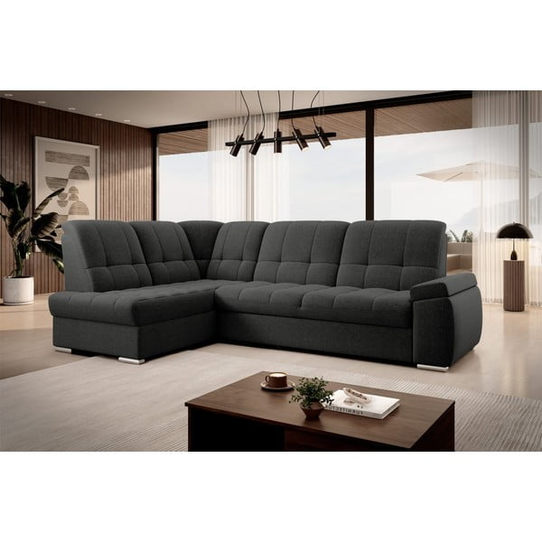 Tumši pelēks salokāms/ar uzglabāšanas vietu stūra dīvāns (ar kreiso stūri/L veida) Sado – ELTAP-image-4