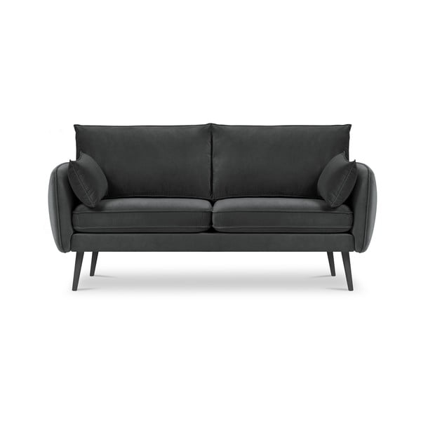 Tumši pelēks samta dīvāns ar melnām kājām Kooko Home Lento, 158 cm