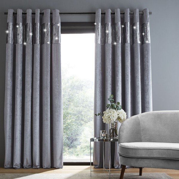 Pelēki aizkari (2 gab.) 168x137 cm Crushed Velvet Glamour Sequin – Catherine Lansfield-image-1