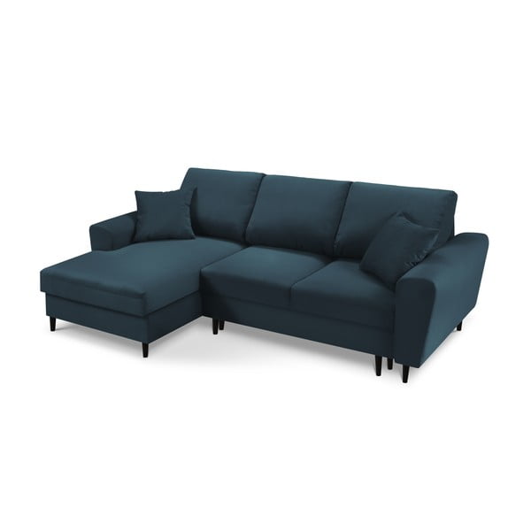 Tumši zils velveta salokāms stūra dīvāns ar uzglabāšanas vietu (ar kreiso stūri/ar zvilni) Kyoto – Cosmopolitan Design-image-1