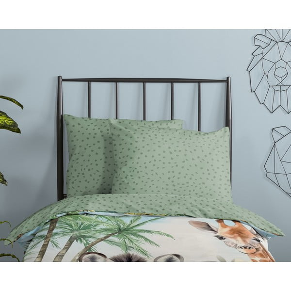 Zaļa vienguļamā kokvilnas bērnu gultas veļa 140x200 cm Thabo – Good Morning-image-2