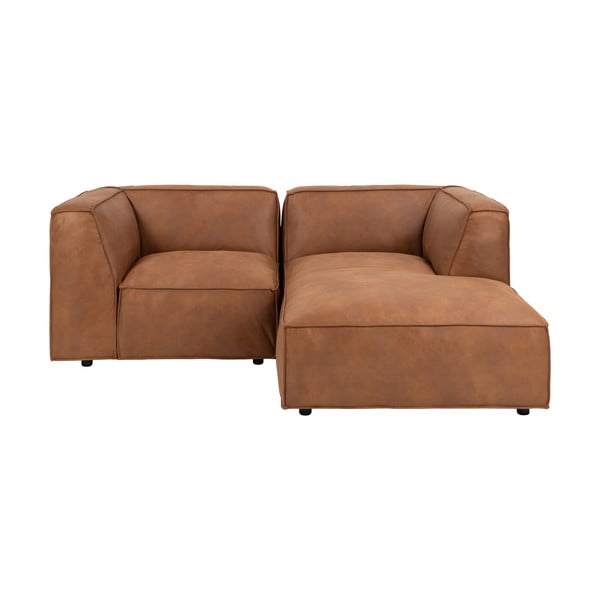 Konjakbrūns stūra dīvāns no ādas imitācijas (ar labo stūri) Fairfield Kentucky – Bonami Selection
