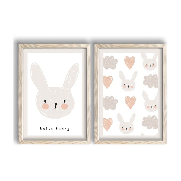 Bērnu bildes (2 gab.) 38x53 cm Hello Bunny – Wallity