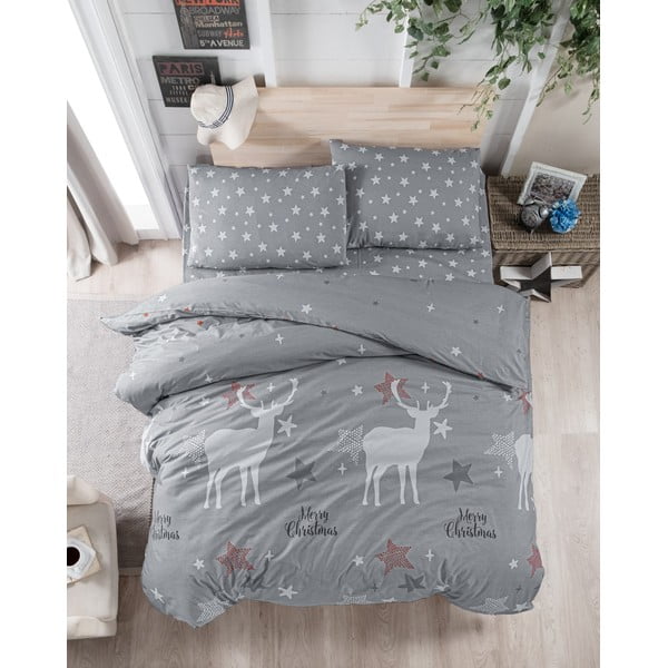 Pelēka vienvietīga kokvilnas gultas veļa 140x200 cm Merry – Mijolnir