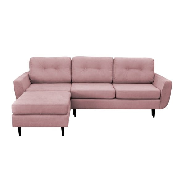 Gaiši rozā trīsvietīgs izlaižams stūra dīvāns ar melnām kājām Mazzini Sofas Hortensia, kreisais stūris