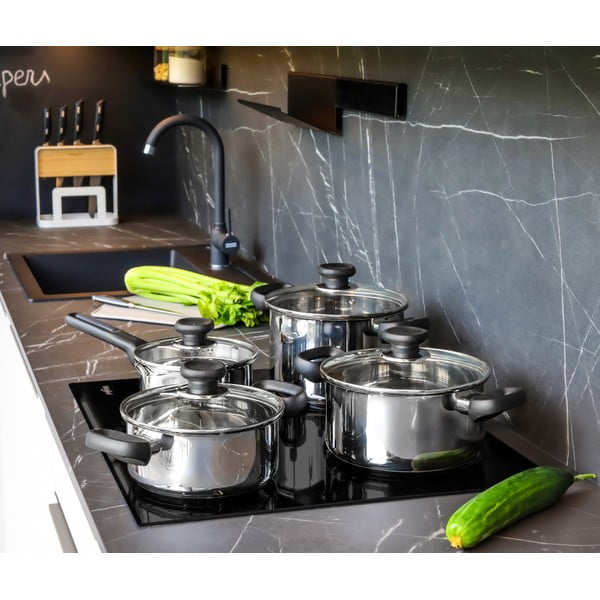 Nerūsējošā tērauda katli ar vāku piemēroti indukcijas plītij (4 gab.) 4 l Brava – Tescoma-image-1