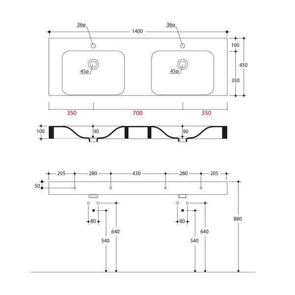 Balta keramikas dubultā izlietne 140x45 cm Cento – Sapho-image-2