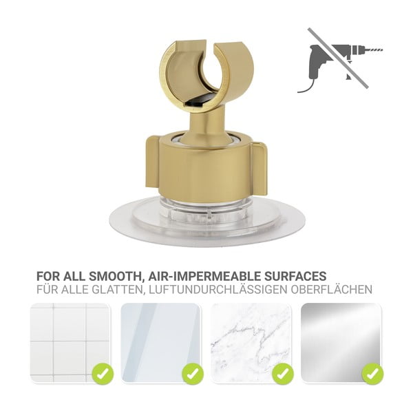 Zelta krāsas plastmasas dušas galvas turētājs ar uzstādīšanu bez urbšanas Libertà – Wenko-image-3