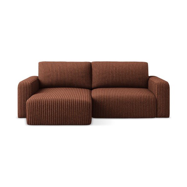 Terakotas oranžs velveta salokāms stūra dīvāns ar uzglabāšanas vietu (ar kreiso stūri/ar zvilni) Kona – Makamii