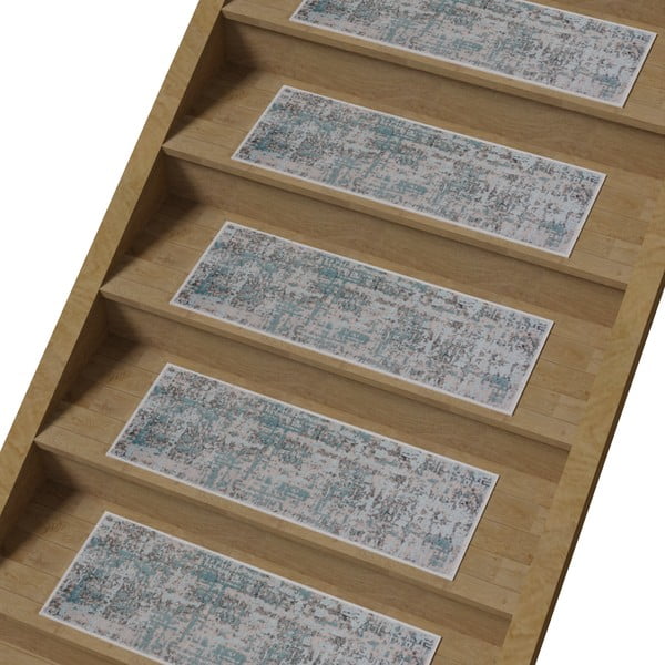 Pelēki/tirkīzzili kokvilnas kāpņu paklāji (16 gab.) 25x65 cm Milano Mavi – Vitaus-image-1