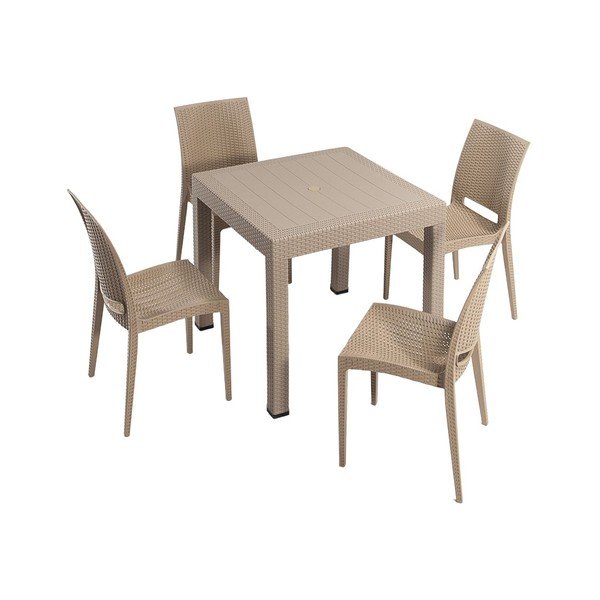 Bēšs mākslīgās rotangpalmas dārza pusdienu komplekts 4 personām Rattan – Floriane Garden