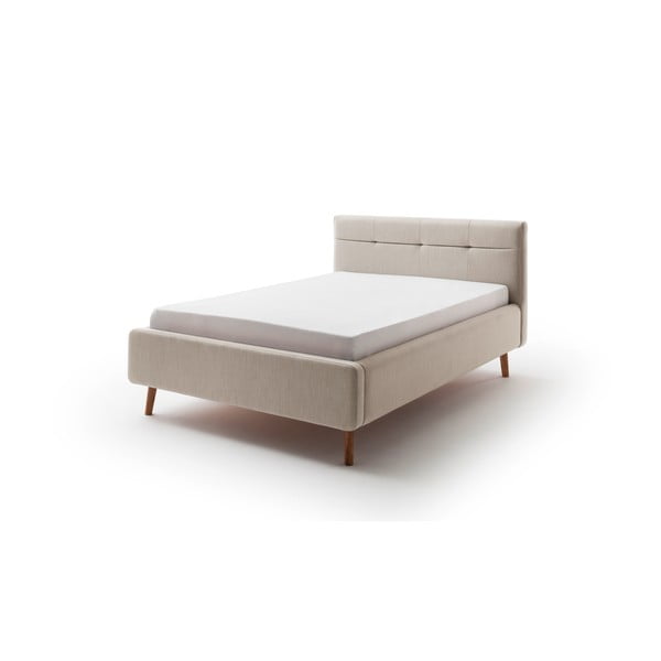 Smilškrāsas polsterēta divguļamā gulta ar glabāšanas vietu un režģi 140x200 cm Lotte – Meise Möbel