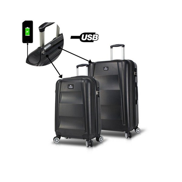 2 melnu ceļojuma koferu komplekts uz riteņiem ar USB pieslēgvietām My Valice LASSO Cabin & Medium-image-2