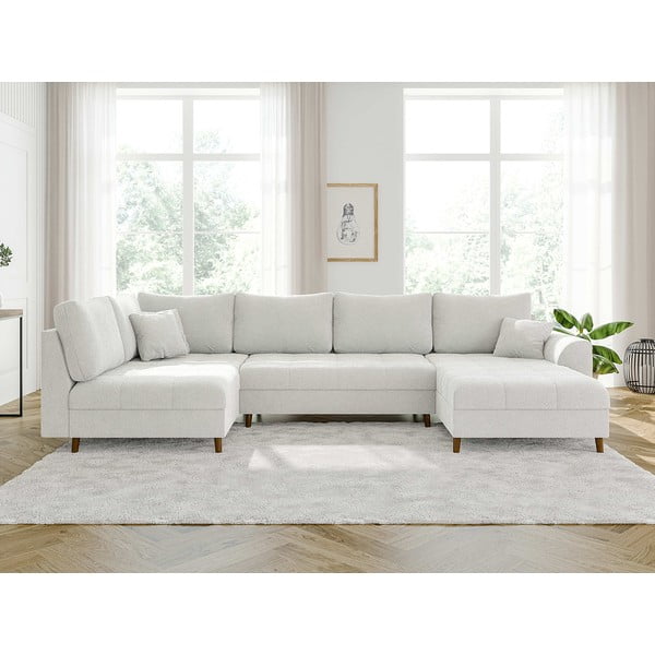 Krēmkrāsas stūra dīvāns no buklē auduma (ar labo stūri/U veida) Ariella – Ropez-image-1