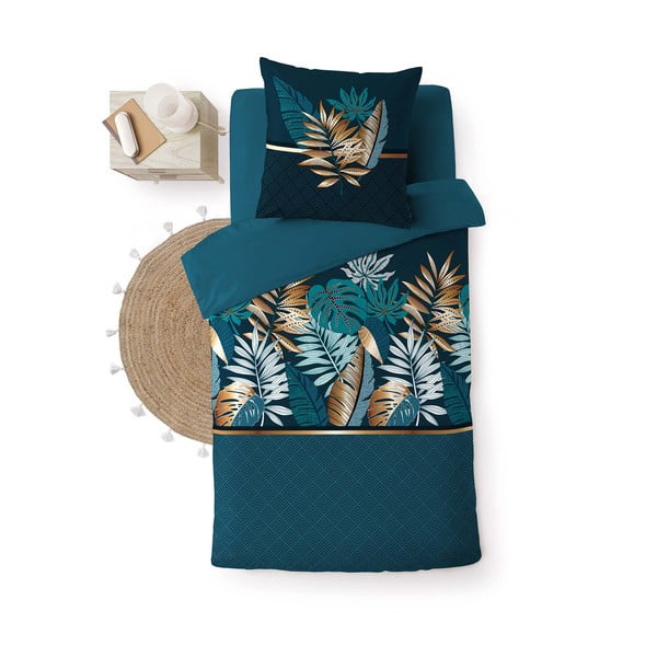 Zaļganzila vienguļamā kokvilnas gultas veļa 140x200 cm Alianor – douceur d'intérieur-image-3