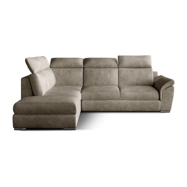 Bēšs samta salokāms/ar uzglabāšanas vietu stūra dīvāns (ar kreiso stūri/L veida) Loreto – ELTAP