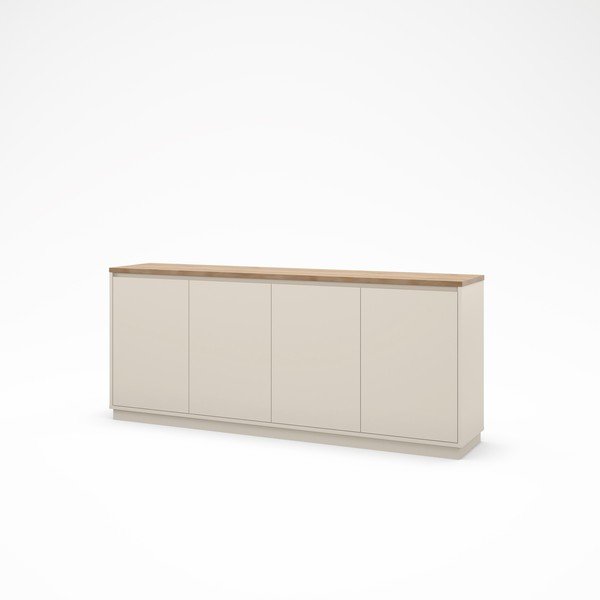 Bēša kumode ar ozolkoka imitāciju 201x84x40 cm Loreta – Marckeric-image-3