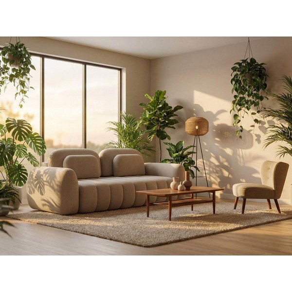 Tumši pelēks salokāms dīvāns no buklē auduma ar uzglabāšanas vietu 266 cm Pele – Makamii-image-1