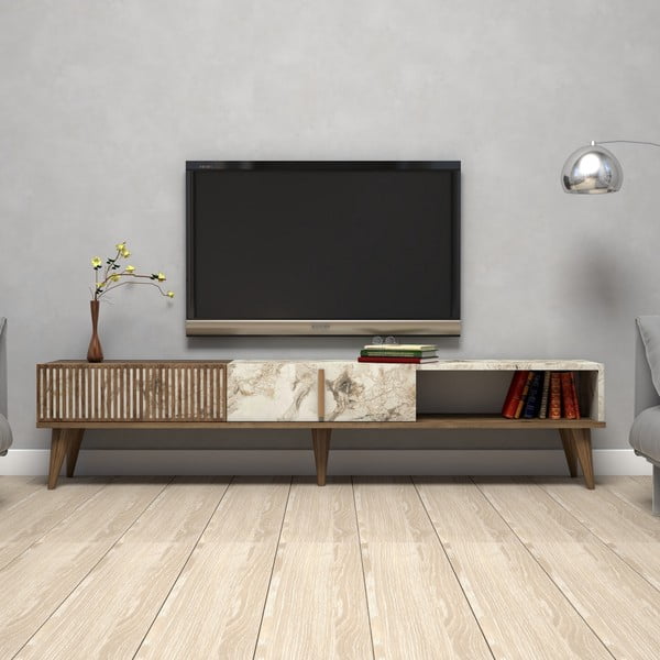 Dabīga toņa TV galdiņš ar marmora imitāciju 180x40 cm Milan – Kalune Design-image-1
