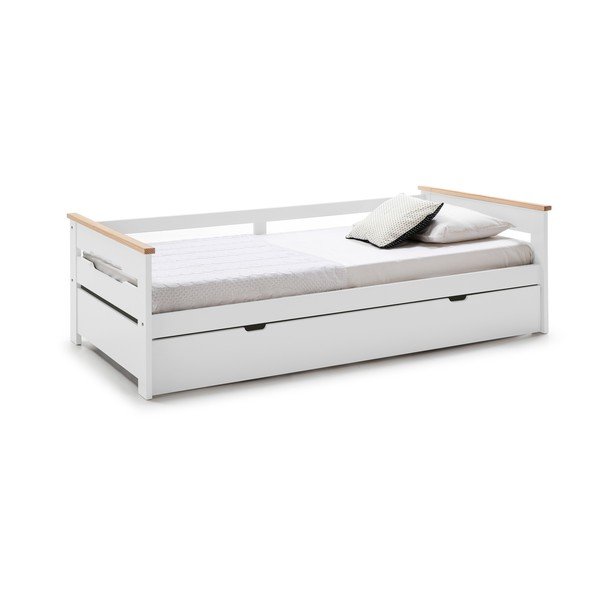 Balta bērnu priedes koka gulta ar izvelkamo gultu 90x190 cm Elisa – Marckeric-image-4