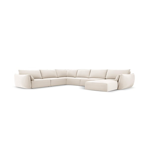 Bēšs samta stūra dīvāns (ar kreiso stūri/U veida) Vanda – Mazzini Sofas-image-2