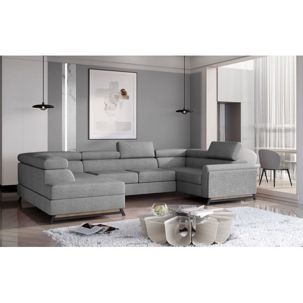 Gaiši pelēks salokāms/ar uzglabāšanas vietu stūra dīvāns (ar kreiso stūri/U veida) Escada – ELTAP-image-1