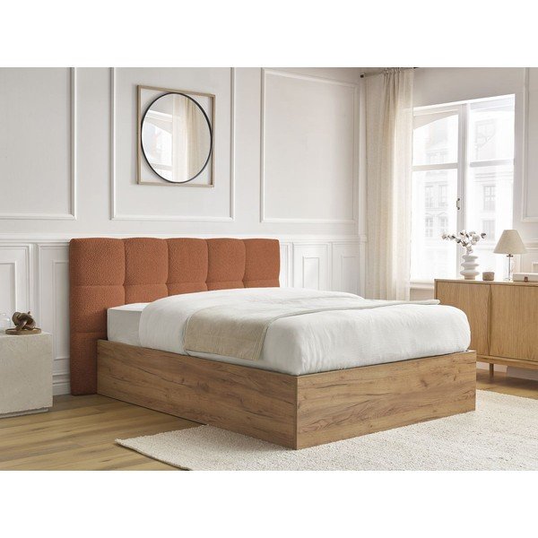 Terakotas oranža polsterēta polsterēta/no skaidu plāksnēm divvietīga gulta ar veļas kasti ar redelēm 160x200 cm Kumo – Bobochic Paris-image-2