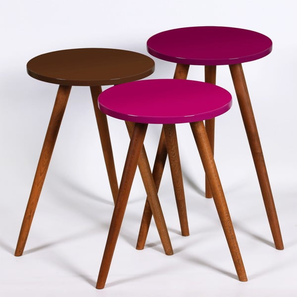3 Kate Louise apaļo sānu galdiņu komplekts (violeta, brūna)