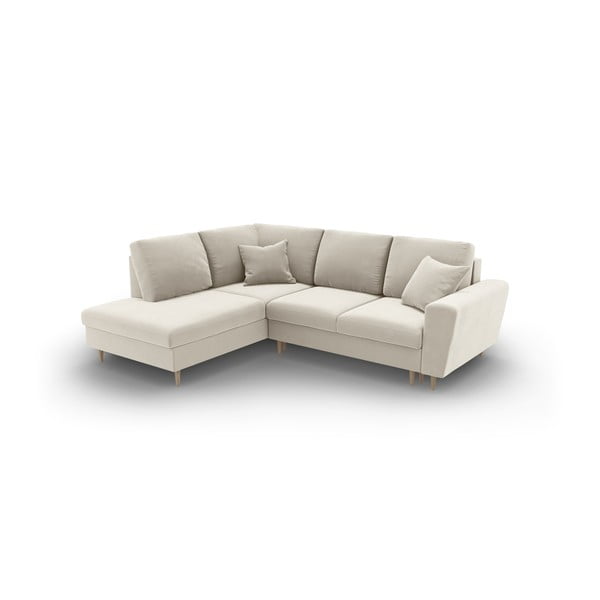 Bēšs samta salokāms stūra dīvāns ar uzglabāšanas vietu (ar kreiso stūri/L veida) Kyoto – Cosmopolitan Design-image-1