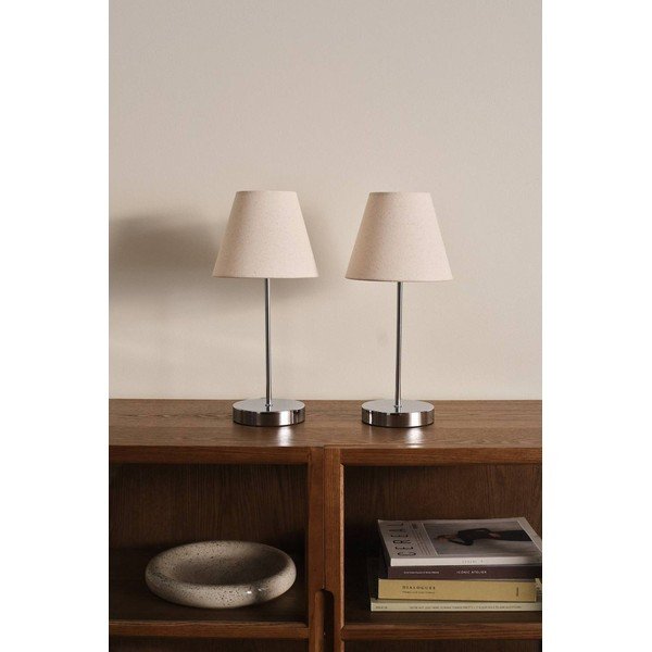 Bēša/spīdīgas sudraba krāsas tekstila galda lampa (augstums 39 cm) Lasse – Jotex-image-2