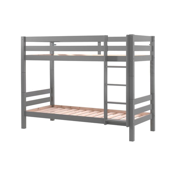 Pelēka priedes masīvkoka divstāvu bērnu gulta ar veļas kasti PINO – Vipack-image-2
