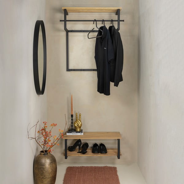 Melns/dabīga toņa metāla sienas pakaramais ar plauktu 76 cm Rizzoli – Spinder Design-image-2