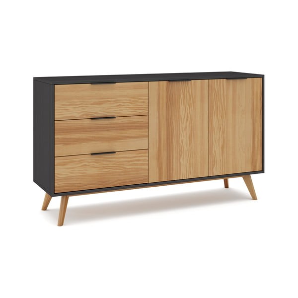 Melna/dabīga toņa zema priedes kumode 140x81 cm Lavis – Marckeric-image-3