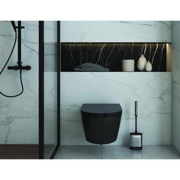 Tumši pelēka nerūsējošā tērauda tualetes birste Cleany – Metaltex-image-1